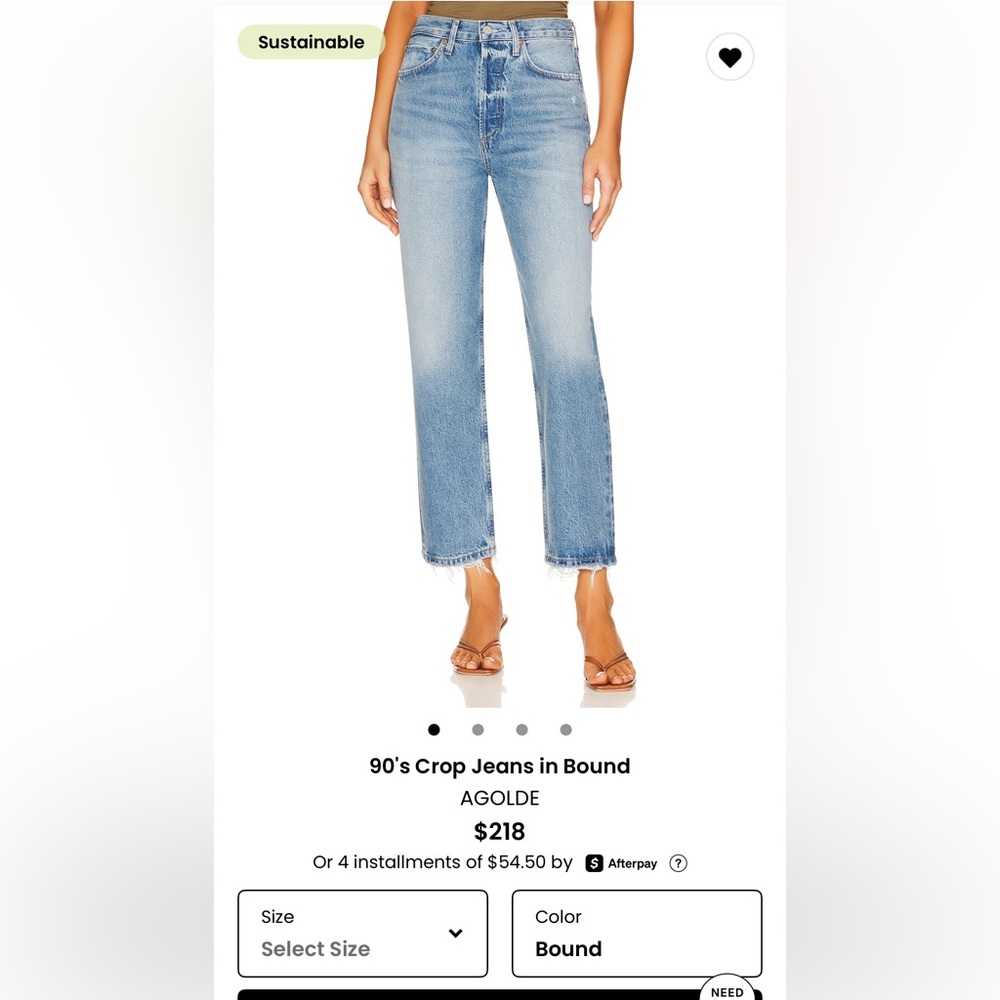 Agolde 90’s crop jeans in “Bound”. Size 25. Worn once for 2 hours!